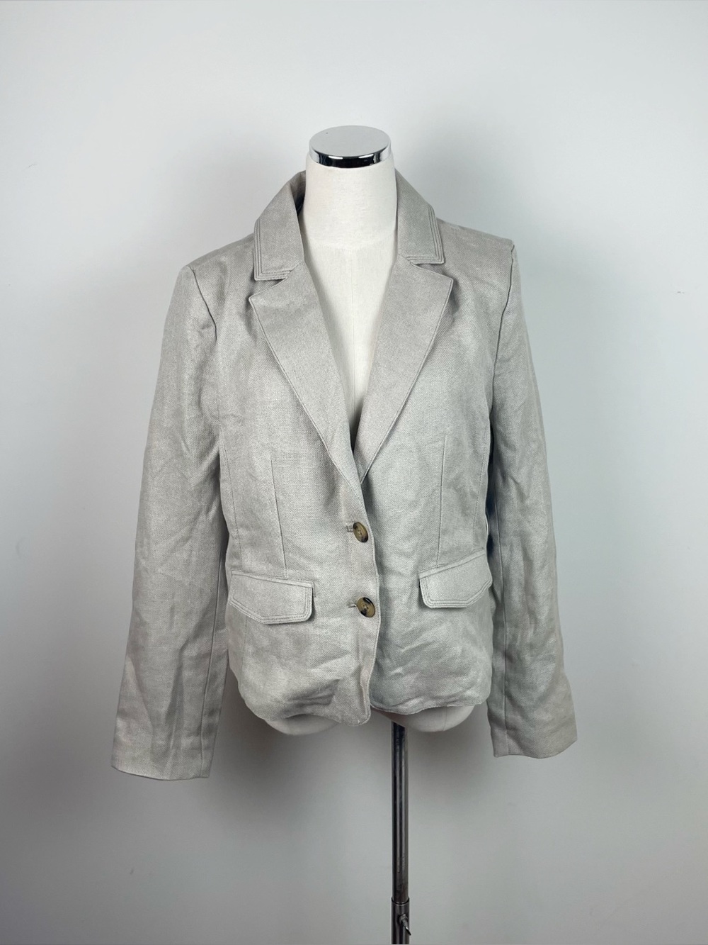 General Equipment Technique G.E.T. Linen Tan Button Front Collared Blazer Jacket